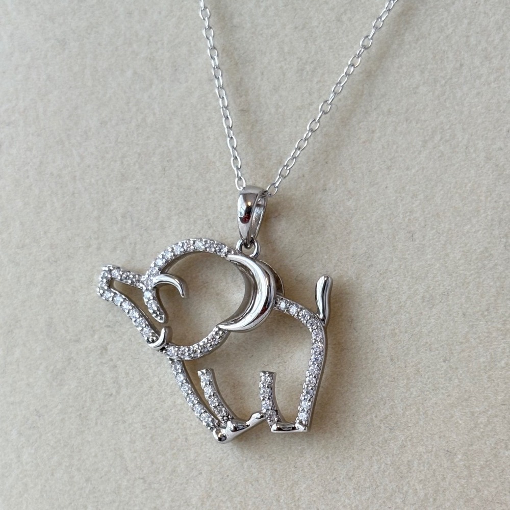 Moissanite 925 Sterling Silver Elephant Silhouette Necklace